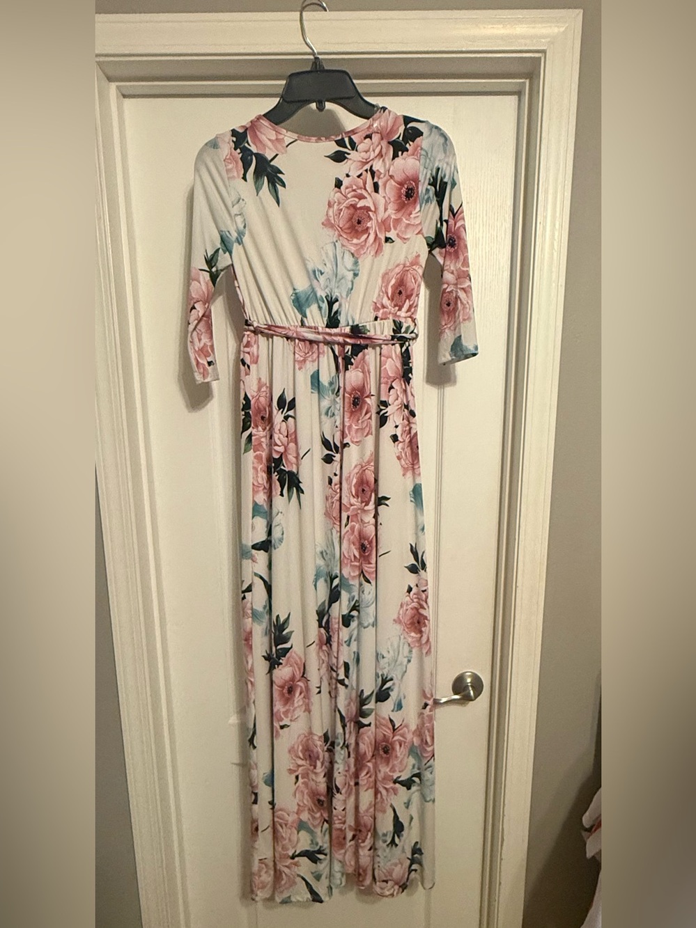 Pinkblush maternity White Floral Wrap Maxi Dress with Pink Roses - Picture 2 of 4